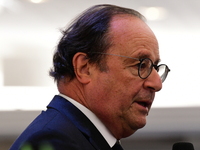 Former President of the Republic Francois Hollande and Mayor of Vaulx en Velin Helene Geoffroy meet in Lyon, France, on November 10, 2024, f...