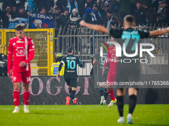 Mattia Zaccagni celebrates a goal during the match between AC Monza and SS Lazio in Serie A at U-Power Stadium in Monza, Italy, on November...