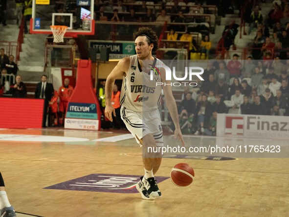 Alessandro Pajola of Virtus Bologna participates in the LBA Italy Championship match between Openjobmetis Varese and Virtus Bologna in Vares...