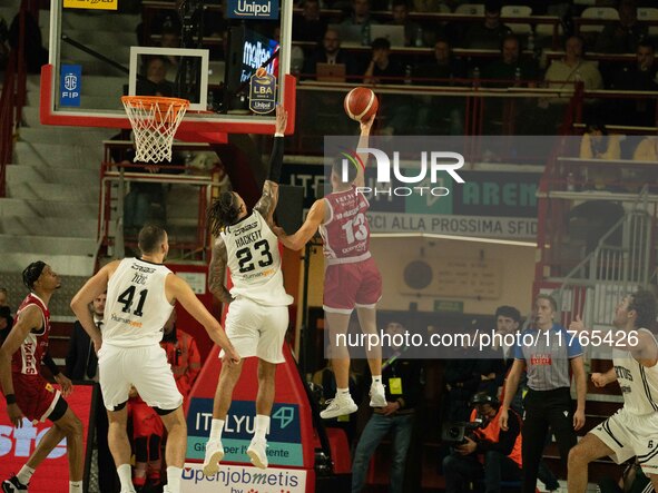 Matteo Librizzi of Openjobmetis Varese participates in the LBA Italy Championship match between Openjobmetis Varese and Virtus Bologna in Va...