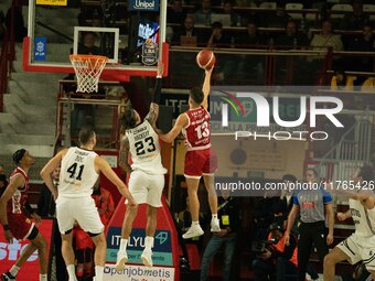 Matteo Librizzi of Openjobmetis Varese participates in the LBA Italy Championship match between Openjobmetis Varese and Virtus Bologna in Va...