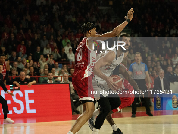 Tornik'e Shengelia of Virtus Bologna participates in the LBA Italy Championship match between Openjobmetis Varese and Virtus Bologna in Vare...