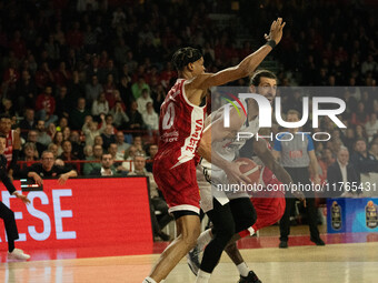 Tornik'e Shengelia of Virtus Bologna participates in the LBA Italy Championship match between Openjobmetis Varese and Virtus Bologna in Vare...