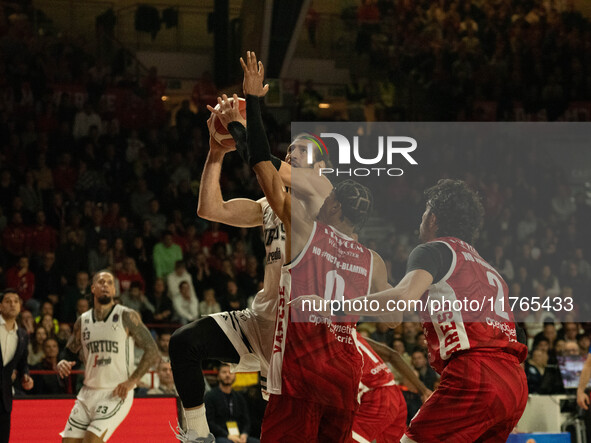 Tornik'e Shengelia of Virtus Bologna participates in the LBA Italy Championship match between Openjobmetis Varese and Virtus Bologna in Vare...