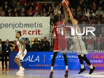 Jaron Johnson of Openjobmetis Varese plays during the LBA Italy Championship match between Openjobmetis Varese and Virtus Bologna in Varese,...