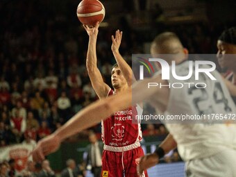 Matteo Librizzi of Openjobmetis Varese participates in the LBA Italy Championship match between Openjobmetis Varese and Virtus Bologna in Va...