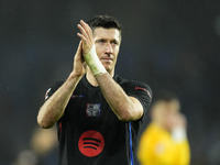 Robert Lewandowski centre-forward of Barcelona and Poland after losing the LaLiga match between Real Sociedad and FC Barcelona at Reale Aren...