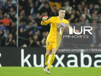 Inaki Pena goalkeeper of Barcelona and Spain controls the ball during the LaLiga match between Real Sociedad and FC Barcelona at Reale Arena...