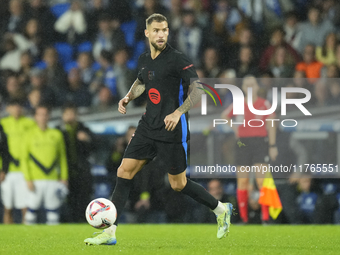 Inigo Martinez centre-back of Barcelona and Spain during the LaLiga match between Real Sociedad and FC Barcelona at Reale Arena on November...