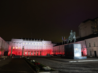 A view of the Presidential Palace illuminated in Polish flag a day ahead of the Poland Independence Day in Warsaw, Poland on November 10, 20...