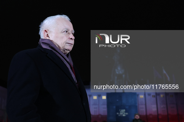 Law and Justice party leader Jaroslaw Kaczynski in front of the Presidential Palace during the march a day ahead of the Poland Independence...