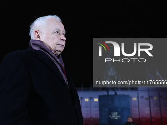 Law and Justice party leader Jaroslaw Kaczynski in front of the Presidential Palace during the march a day ahead of the Poland Independence...