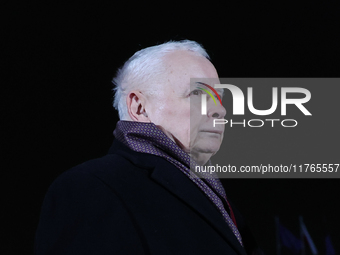 Law and Justice party leader Jaroslaw Kaczynski in front of the Presidential Palace during the march a day ahead of the Poland Independence...