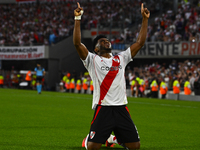 Miguel Borja of River Plate celebrates after scoring the team's first goal during a Liga Profesional 2024 match between River Plate and Barr...