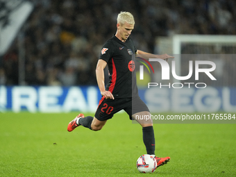 Dani Olmo attacking midfield of Barcelona and Spain during the LaLiga match between Real Sociedad and FC Barcelona at Reale Arena on Novembe...