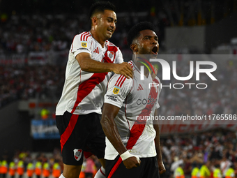 Miguel Borja of River Plate celebrates after scoring the team's first goal during a Liga Profesional 2024 match between River Plate and Barr...