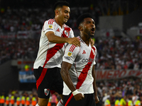 Miguel Borja of River Plate celebrates after scoring the team's first goal during a Liga Profesional 2024 match between River Plate and Barr...