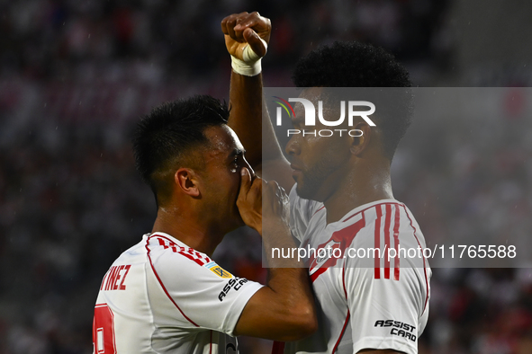 Miguel Borja of River Plate celebrates after scoring the team's first goal during a Liga Profesional 2024 match between River Plate and Barr...