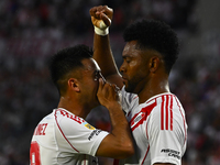 Miguel Borja of River Plate celebrates after scoring the team's first goal during a Liga Profesional 2024 match between River Plate and Barr...