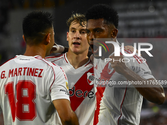 Miguel Borja of River Plate celebrates after scoring the team's first goal during a Liga Profesional 2024 match between River Plate and Barr...