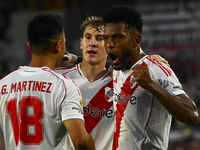 Miguel Borja of River Plate celebrates after scoring the team's first goal during a Liga Profesional 2024 match between River Plate and Barr...