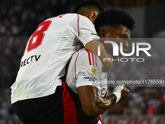 Miguel Borja of River Plate celebrates after scoring the team's first goal during a Liga Profesional 2024 match between River Plate and Barr...