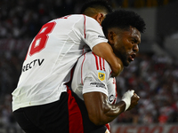 Miguel Borja of River Plate celebrates after scoring the team's first goal during a Liga Profesional 2024 match between River Plate and Barr...