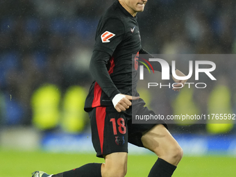 Pau Victor centre-forward of Barcelona and Spain in action during the LaLiga match between Real Sociedad and FC Barcelona at Reale Arena on...