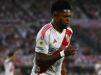 Miguel Borja of River Plate celebrates after scoring the team's second goal during a Liga Profesional 2024 match between River Plate and Bar...