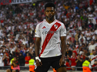 Miguel Borja of River Plate celebrates after scoring the team's second goal during a Liga Profesional 2024 match between River Plate and Bar...