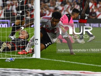 Miguel Borja of River Plate celebrates after scoring the team's second goal during a Liga Profesional 2024 match between River Plate and Bar...