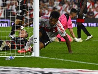 Miguel Borja of River Plate celebrates after scoring the team's second goal during a Liga Profesional 2024 match between River Plate and Bar...