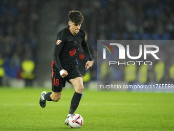 Pau Victor centre-forward of Barcelona and Spain in action during the LaLiga match between Real Sociedad and FC Barcelona at Reale Arena on...