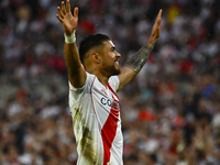 Paulo Diaz of River Plate celebrates after scoring the team's third goal during a Liga Profesional 2024 match between River Plate and Barrac...