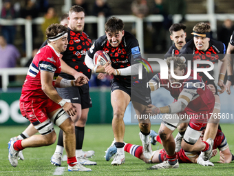 Ethan Grayson of Newcastle Falcons makes a break during the Premiership Cup Pool A match between Newcastle Falcons and Doncaster Knights at...