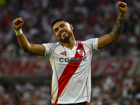 Paulo Diaz of River Plate celebrates after scoring the team's third goal during a Liga Profesional 2024 match between River Plate and Barrac...