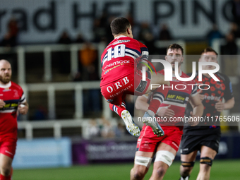 Russell Fox of Doncaster Knights takes a high ball during the Premiership Cup Pool A match between Newcastle Falcons and Doncaster Knights a...