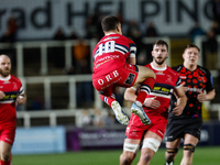 Russell Fox of Doncaster Knights takes a high ball during the Premiership Cup Pool A match between Newcastle Falcons and Doncaster Knights a...