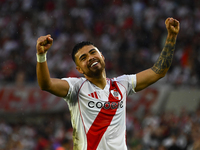 Paulo Diaz of River Plate celebrates after scoring the team's third goal during a Liga Profesional 2024 match between River Plate and Barrac...