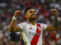 Paulo Diaz of River Plate celebrates after scoring the team's third goal during a Liga Profesional 2024 match between River Plate and Barrac...