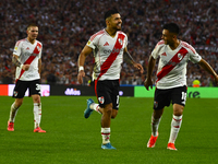 Paulo Diaz of River Plate celebrates after scoring the team's third goal during a Liga Profesional 2024 match between River Plate and Barrac...