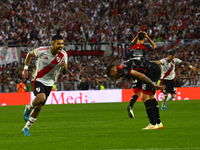 Paulo Diaz of River Plate celebrates after scoring the team's third goal during a Liga Profesional 2024 match between River Plate and Barrac...