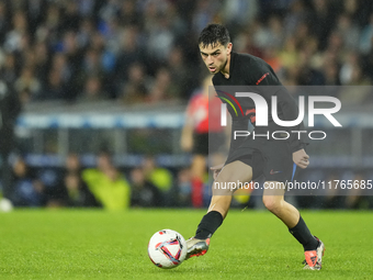 Pedri central midfield of Barcelona and Spain during the LaLiga match between Real Sociedad and FC Barcelona at Reale Arena on November 10,...