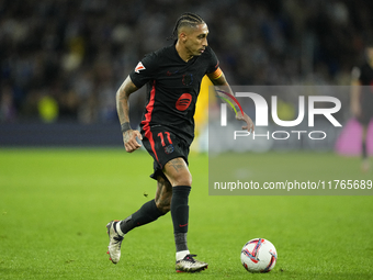 Raphinha right winger of Barcelona and Brazil during the LaLiga match between Real Sociedad and FC Barcelona at Reale Arena on November 10,...