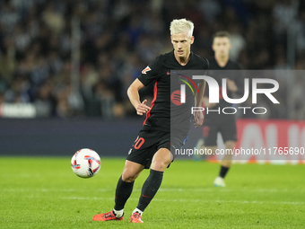 Dani Olmo attacking midfield of Barcelona and Spain during the LaLiga match between Real Sociedad and FC Barcelona at Reale Arena on Novembe...