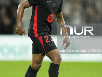 Jules Kounde centre-back of Barcelona and France during the LaLiga match between Real Sociedad and FC Barcelona at Reale Arena on November 1...