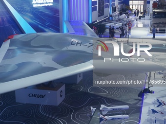 The CH-7 stealth drone is on display at the Zhuhai Air Show Center in Zhuhai, China, on November 10, 2024. (