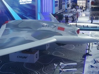 The CH-7 stealth drone is on display at the Zhuhai Air Show Center in Zhuhai, China, on November 10, 2024. (