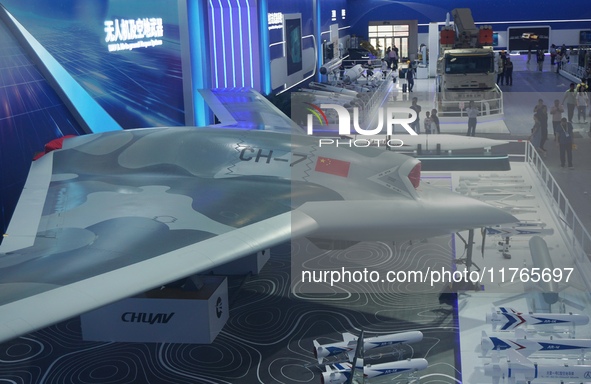 The CH-7 stealth drone is on display at the Zhuhai Air Show Center in Zhuhai, China, on November 10, 2024. 