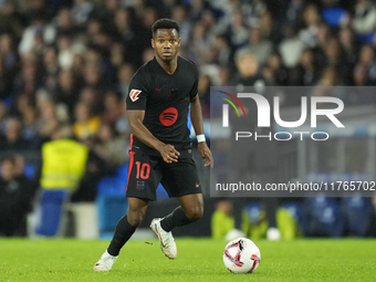 Ansu Fati left winger of Barcelona and Spain during the LaLiga match between Real Sociedad and FC Barcelona at Reale Arena on November 10, 2...